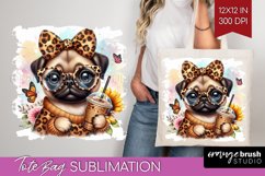 Cute Dog Tote Bag - Leopard Bow Tote Bag PNG Sublimation Product Image 1