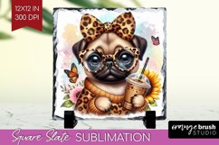 Cute Dog Slate PNG - Leopard Bow Square Slate Sublimation Product Image 1