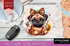 Cute Dog Car Coaster - Leopard Bow Coaster PNG Sublimation Product Image 1