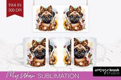 Cute Dog Mug Wrap - Leopard Bow Mug PNG Sublimation Product Image 1