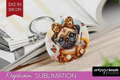 Cute Dog Keychain PNG - Leopard Bow Keychain Sublimation Product Image 1