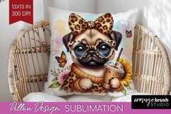 Cute Dog Pillow Sublimation - Leopard Bow Pillow Cover PNG Product Image 1