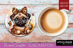 Cute Dog Round Coaster - Leopard Bow Coaster PNG Sublimation Product Image 1