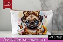 Cute Dog Cosmetic Bag - Leopard Bow Makeup Bag PNG Product Image 1