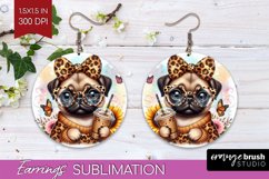 Cute Dog Round Earrings - Leopard Bow PNG Sublimation Product Image 1