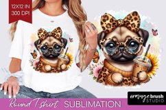 Cute Dog Round Tshirt Background - Leopard Bow PNG Product Image 1