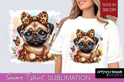 Cute Dog Square Tshirt Background - Leopard Bow PNG Product Image 1