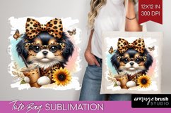 Cute Dog Tote Bag - Leopard Bow Tote Bag PNG Sublimation Product Image 1