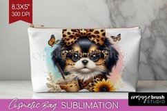 Cute Dog Cosmetic Bag - Leopard Bow Makeup Bag PNG Product Image 1