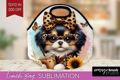 Cute Dog Lunch Bag - Leopard Bow Lunch Bug PNG Sublimation Product Image 1