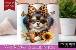 Cute Dog Tumbler Wrap - Leopard Bow Tumbler PNG Sublimation Product Image 1