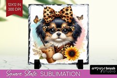 Cute Dog Slate PNG - Leopard Bow Square Slate Sublimation Product Image 1