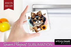 Cute Dog Magnet Sublimation - Leopard Bow Square Magnet PNG Product Image 1