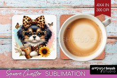 Cute Dog Square Coaster - Leopard Bow Coaster PNG Product Image 1