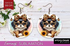 Cute Dog Round Earrings - Leopard Bow PNG Sublimation Product Image 1