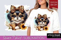 Cute Dog Square Tshirt Background - Leopard Bow PNG Product Image 1
