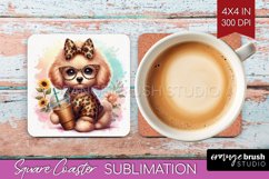 Cute Dog Square Coaster - Leopard Bow Coaster PNG Product Image 1