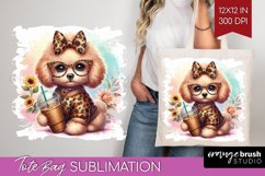Cute Dog Tote Bag - Leopard Bow Tote Bag PNG Sublimation Product Image 1