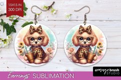 Cute Dog Round Earrings - Leopard Bow PNG Sublimation Product Image 1