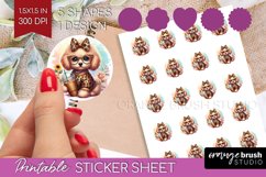 Cute Dog Round Sticker - Leopard Bow Printable Sticker Sheet Product Image 1