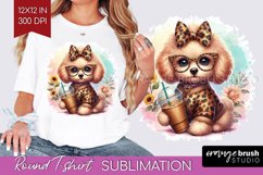 Cute Dog Round Tshirt Background - Leopard Bow PNG Product Image 1