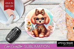 Cute Dog Car Coaster - Leopard Bow Coaster PNG Sublimation Product Image 1