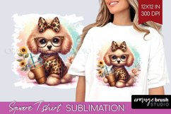 Cute Dog Square Tshirt Background - Leopard Bow PNG Product Image 1
