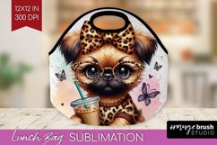 Cute Dog Lunch Bag - Leopard Bow Lunch Bug PNG Sublimation Product Image 1