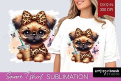 Cute Dog Square Tshirt Background - Leopard Bow PNG Product Image 1