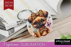 Cute Dog Keychain PNG - Leopard Bow Keychain Sublimation Product Image 1