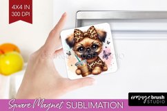 Cute Dog Magnet Sublimation - Leopard Bow Square Magnet PNG Product Image 1