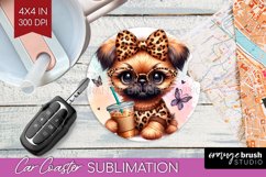 Cute Dog Car Coaster - Leopard Bow Coaster PNG Sublimation Product Image 1