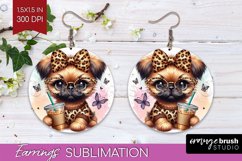 Cute Dog Round Earrings - Leopard Bow PNG Sublimation Product Image 1