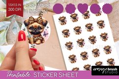 Cute Dog Round Sticker - Leopard Bow Printable Sticker Sheet Product Image 1