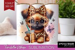 Cute Dog Tumbler Wrap - Leopard Bow Tumbler PNG Sublimation Product Image 1