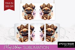Cute Dog Mug Wrap - Leopard Bow Mug PNG Sublimation Product Image 1
