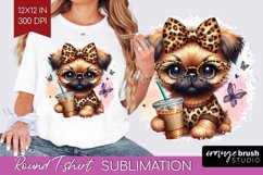 Cute Dog Round Tshirt Background - Leopard Bow PNG Product Image 1