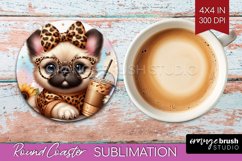 Cute Dog Round Coaster - Leopard Bow Coaster PNG Sublimation Product Image 1