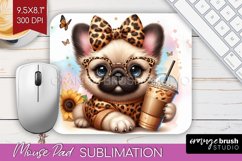 Cute Dog Mouse Pad Sublimation - Leopard Bow Mousepad PNG Product Image 1