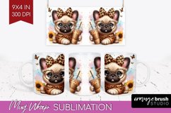Cute Dog Mug Wrap - Leopard Bow Mug PNG Sublimation Product Image 1