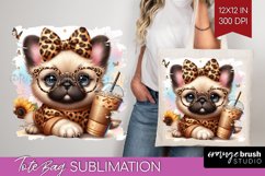 Cute Dog Tote Bag - Leopard Bow Tote Bag PNG Sublimation Product Image 1