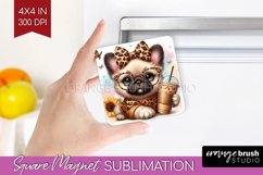 Cute Dog Magnet Sublimation - Leopard Bow Square Magnet PNG Product Image 1