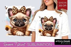 Cute Dog Square Tshirt Background - Leopard Bow PNG Product Image 1
