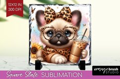 Cute Dog Slate PNG - Leopard Bow Square Slate Sublimation Product Image 1