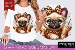 Cute Dog Round Tshirt Background - Leopard Bow PNG Product Image 1