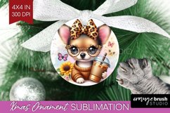 Cute Dog Ornament PNG - Leopard Bow PNG Sublimation Product Image 1