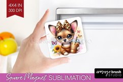 Cute Dog Magnet Sublimation - Leopard Bow Square Magnet PNG Product Image 1