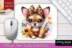Cute Dog Mouse Pad Sublimation - Leopard Bow Mousepad PNG Product Image 1