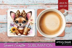 Cute Dog Square Coaster - Leopard Bow Coaster PNG Product Image 1