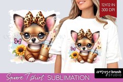 Cute Dog Square Tshirt Background - Leopard Bow PNG Product Image 1